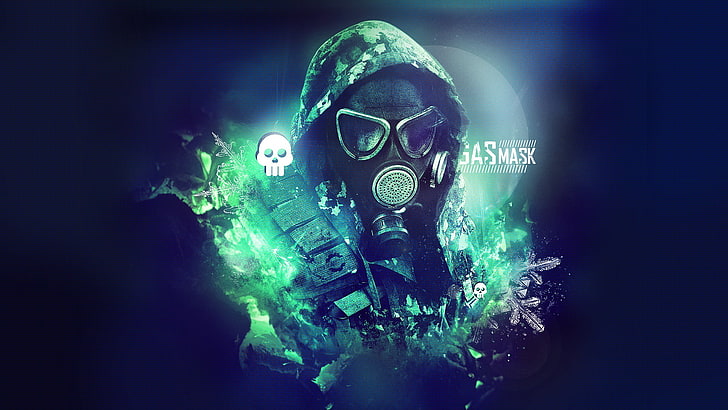 Gas Mask illustration, gas masks, digital art, skull, technology