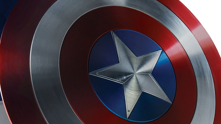Captain America sheild, shape, red, circle, close-up, blue, geometric shape, HD wallpaper
