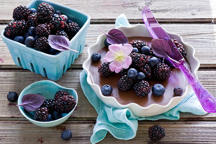 food, berries, blackberries, blueberries, HD wallpaper