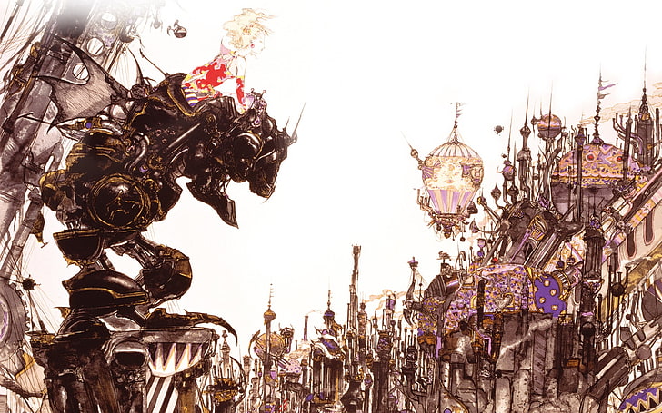 illustration of monster under white sky, Final Fantasy, artwork