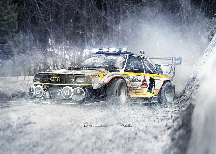 car yasiddesign render artwork audi quattro rally rally cars snow audi, HD wallpaper