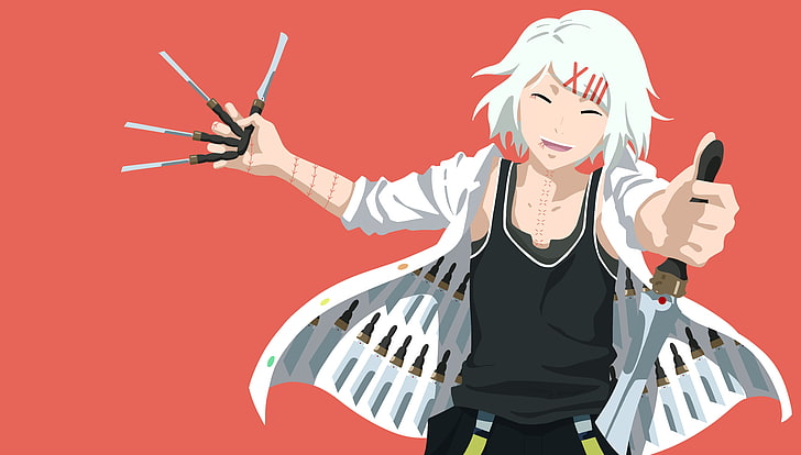 white haired man animated illustration, anime boys, Tokyo Ghoul