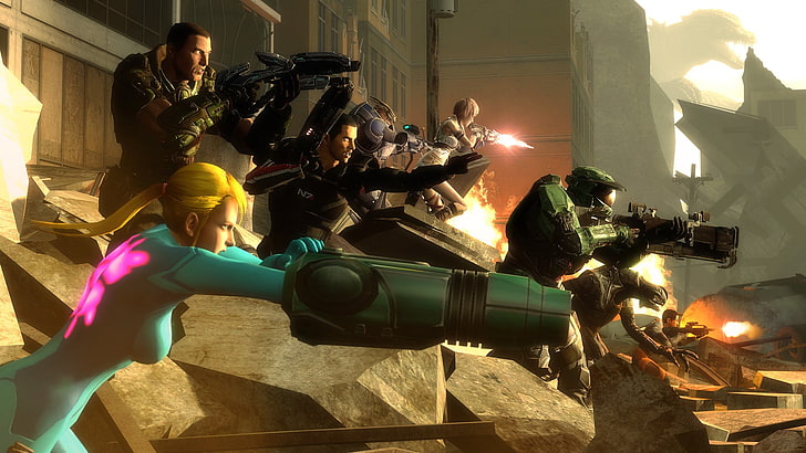 video game screengrab, Samus Aran, Commander Shepard, Master Chief, HD wallpaper