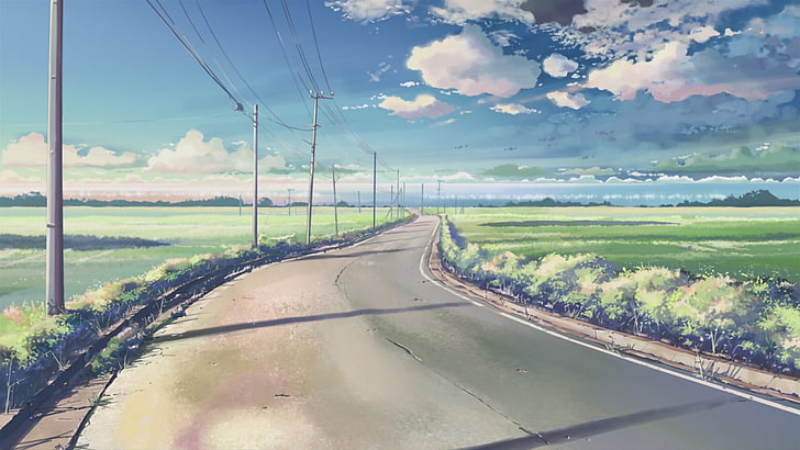 sunlight, power lines, anime, clouds, 5 Centimeters Per Second, HD wallpaper