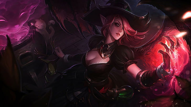 magic, women, cleavage, witch, Morgana (League of Legends)