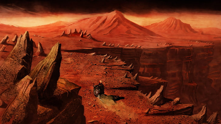 brown mountain painting, Mars, fantasy art, canyon, scenics - nature