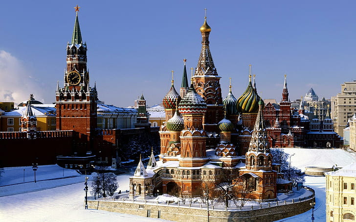 St.basils Cathedral, architecture, red square, snow, russia, moscow, HD wallpaper