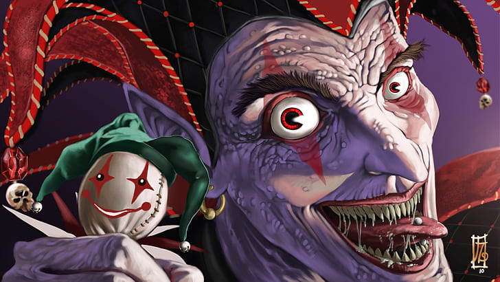 HD wallpaper: art, Cartoon, clown, creepy, Dark, Evil, eyes, fangs, fantasy  | Wallpaper Flare