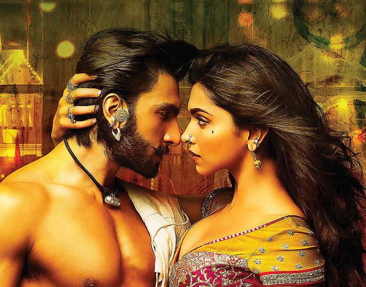 woman and man facing each other, Ranveer Singh, Deepika Padukone, HD wallpaper