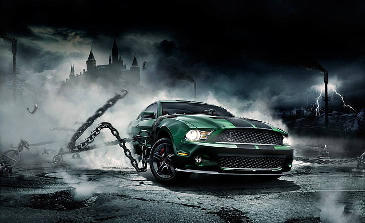 Mustang Shelby, green and black coupe wallpaper, Cars, Ford, Dark