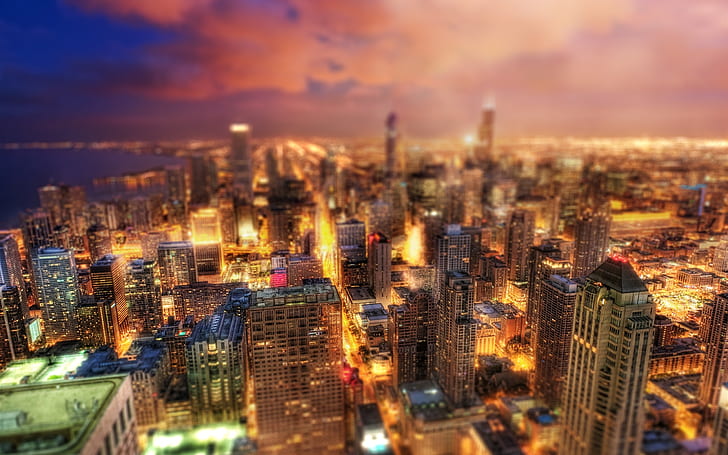 Chicago, Illinois, USA, beautiful city night, skyscrapers, lights, HD wallpaper