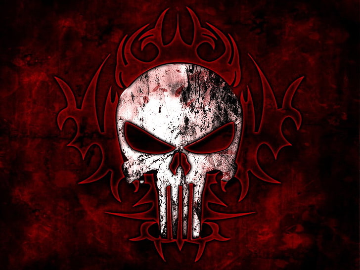 The Punisher logo, Comics, Dark, Skull, halloween, spooky, backgrounds, HD wallpaper