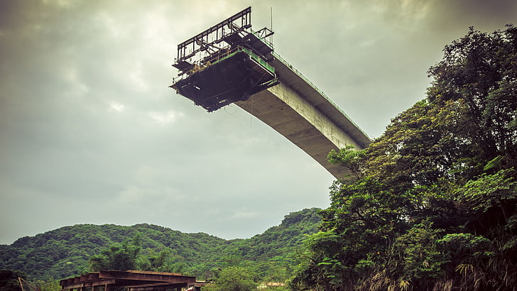 bridge, Taiwan, abandoned, cloud - sky, plant, built structure, HD wallpaper
