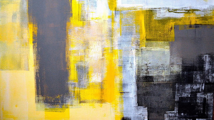 painting, strokes, yellow, gray, black, abstract art, modern art, HD wallpaper