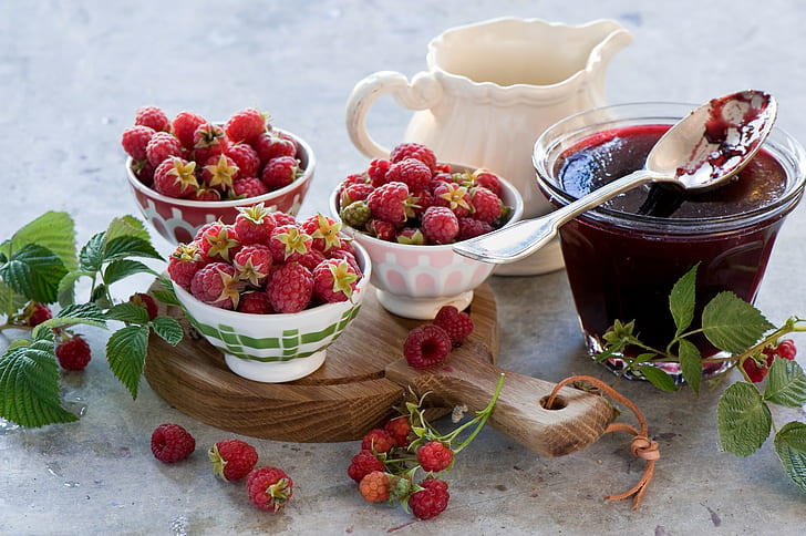nature, raspberries, Jam, dessert, fruit, HD wallpaper