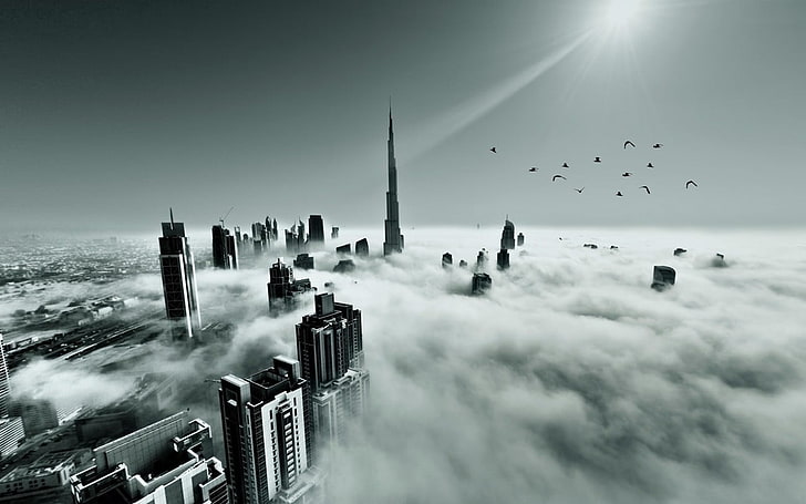 greyscale photography of buildings, landscape, Dubai, United Arab Emirates, HD wallpaper