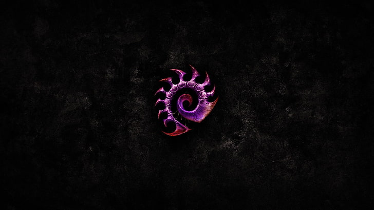 purple logo, Zerg, StarCraft, swarm, digital art, minimalism, HD wallpaper