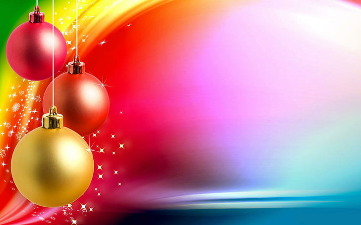 Holidays Christmas Vector Graphics Balls, three pink, orange, and yellow baubles artwork