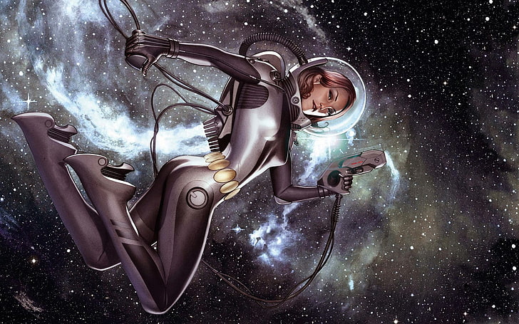 woman wearing astronaut suit illustration, space, Marvel Comics