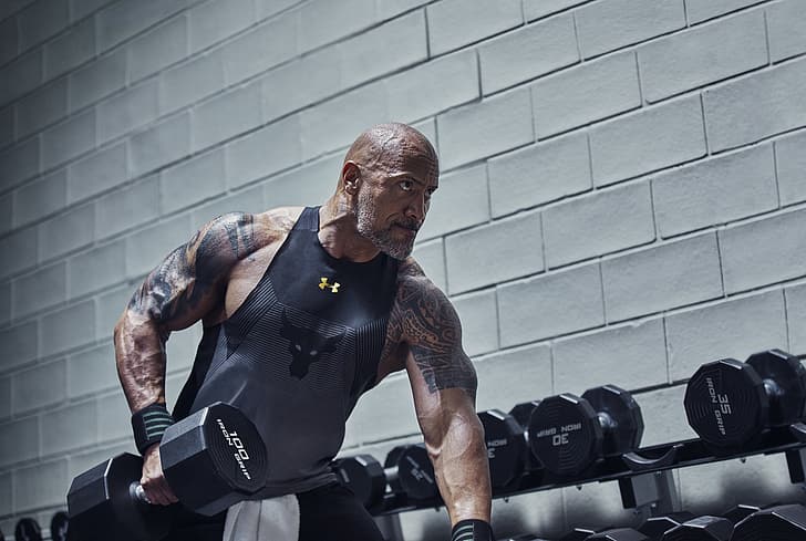 Dwayne Johnson, celebrity, muscles, working out, men, tattoo