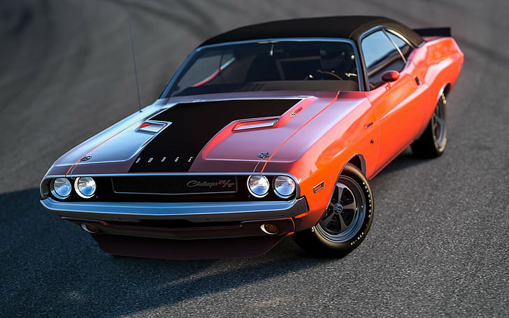 Dodge, Challenger, Muscle car, front, rendering, background, HD wallpaper