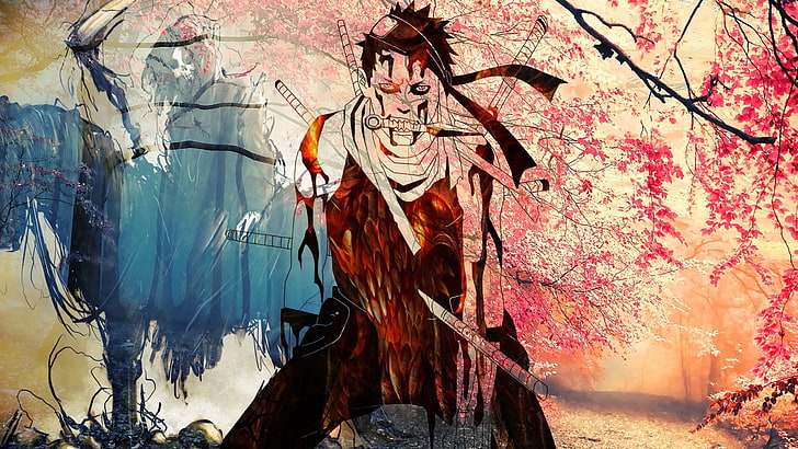 Colorful, death, Momochi Zabuza, Naruto Shippuuden, nature, HD wallpaper