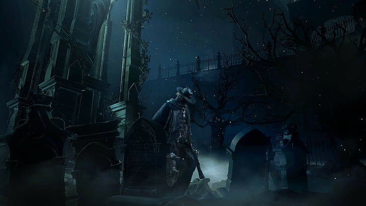 man standing on graveyard game wallpaper, Bloodborne, gameplay, HD wallpaper