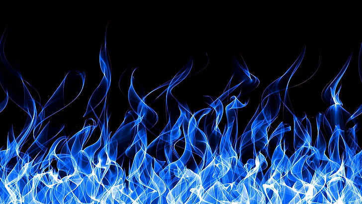 fire, flame, blue, dark, digital art, artwork, graphics, HD wallpaper