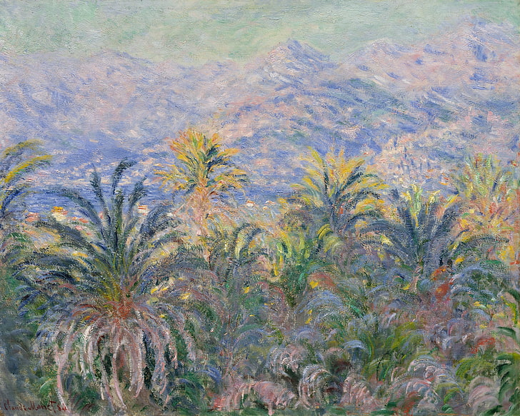plants painting, claude monet, palm trees at bordighera, impressionism, HD wallpaper