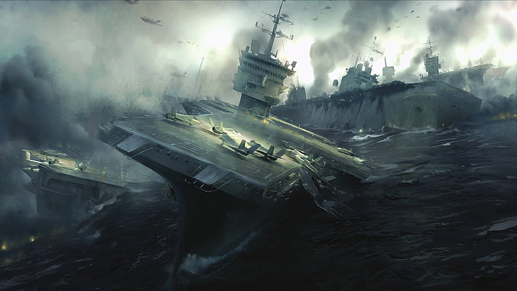 gray battleship, boat, HD wallpaper