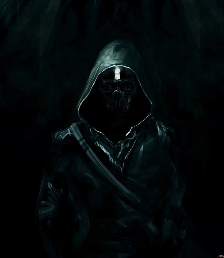 man with black leather zip-up hoodie, Dishonored, fan art, Corvo