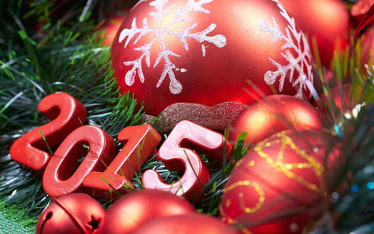 2015 with baubles wallpaper, Christmas, New Year, Christmas ornaments, HD wallpaper