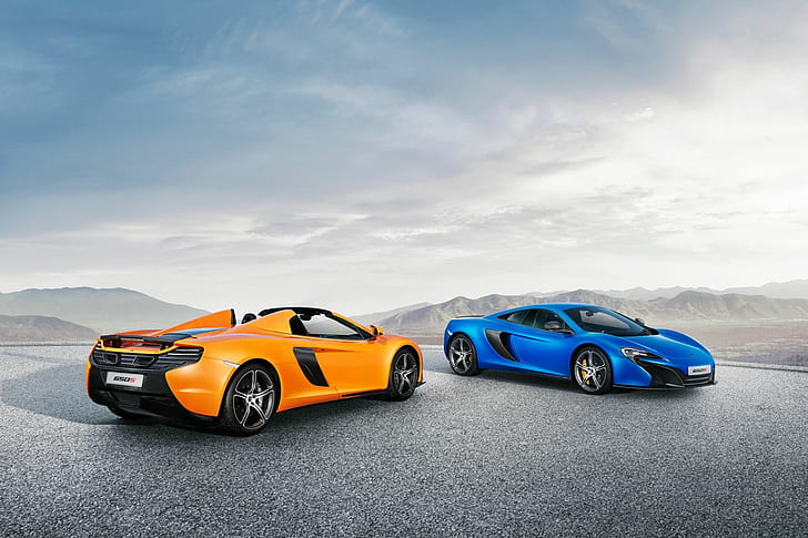 Awesome, McLaren 650S, Sports Cars, Blue Car, Orange Car, Convertible, HD wallpaper