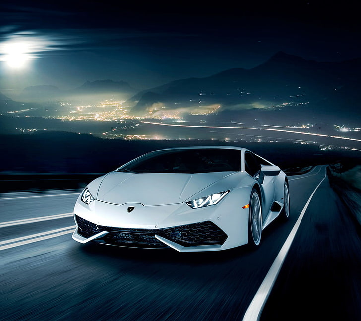 white and black car, Lamborghini Huracan, mode of transportation, HD wallpaper