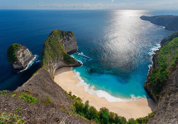 the ocean, rocks, coast, Bay, horizon, Indonesia, water surface, HD wallpaper