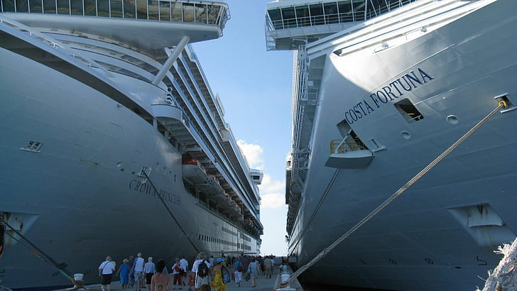 Crown Princess and Costa Fortuna HD, bridge, cruiseships, dock, HD wallpaper