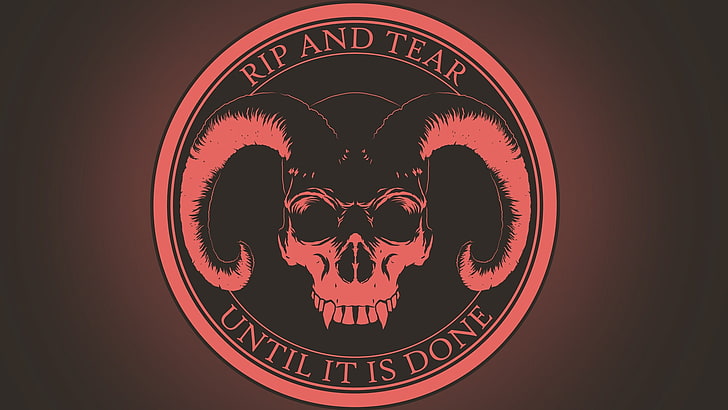 horned skull logo, Doom (game), demon, horns, evil, no people