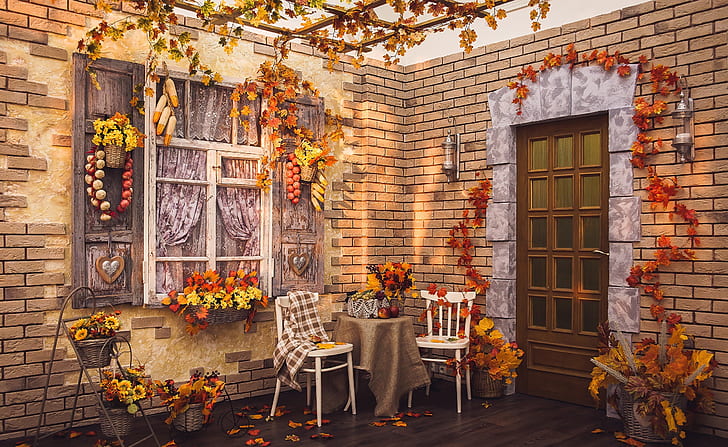 Thanksgiving Home Outside Decorations, Holidays, Halloween, Autumn, HD wallpaper