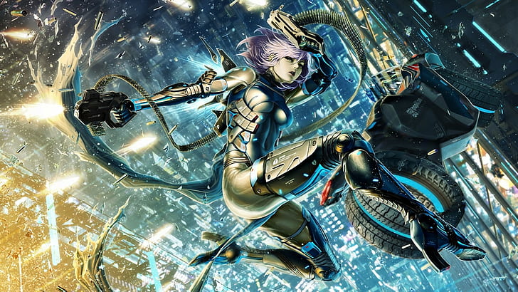 Futuristic, Cyberpunk, Anime Girls, Fight, HD wallpaper
