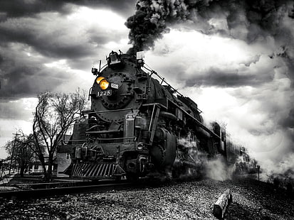 HD wallpaper: smoke, train, the engine, black and white, monochrome, mound  | Wallpaper Flare