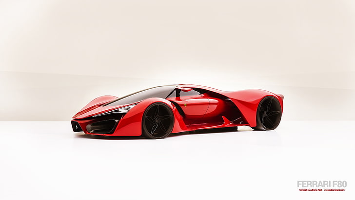 red sports coupe, concept cars, Ferrari f80, concept art, red cars, HD wallpaper