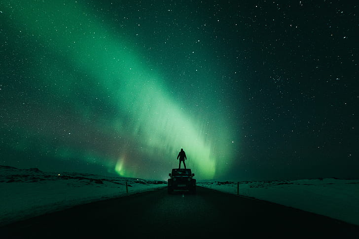 Iceland, 8K, 4K, Northern Lights, Aurora, Starry sky, Silhouette