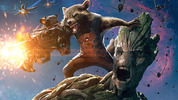 Guardians of Galaxy Groot and Rocket illustration, Guardians of the Galaxy, HD wallpaper