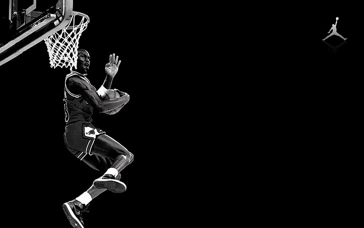 Michael Jordan, black background, full length, one person, motion