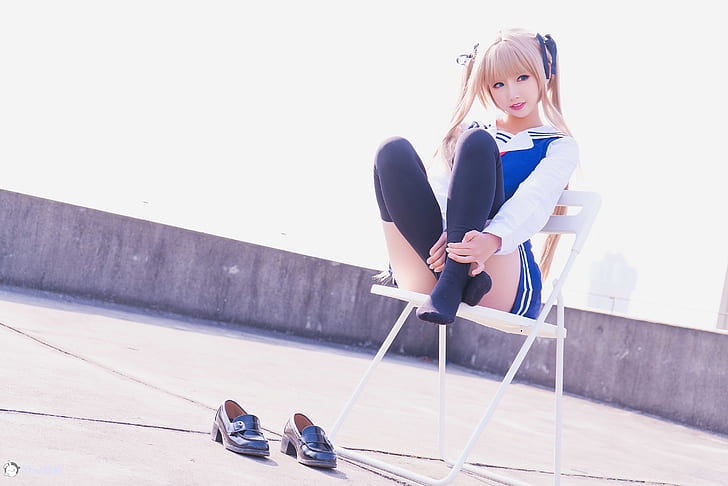 Zelizer Mbxer, cosplay, Asian, women, blonde, twintails, bangs