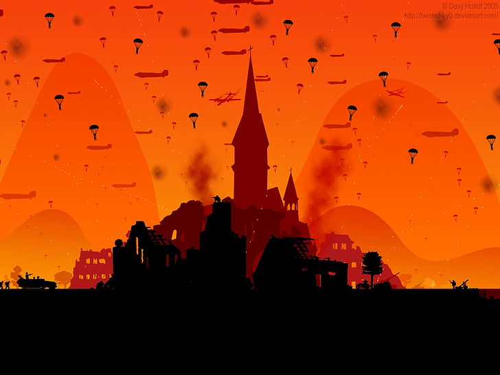 Military, Artistic, Airdrop, City, War, silhouette, sunset