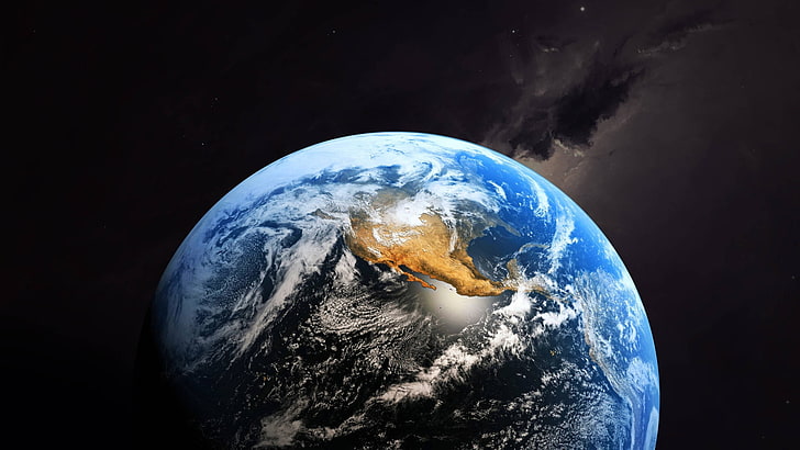 blue earth illustration, planet, space, clouds, North America