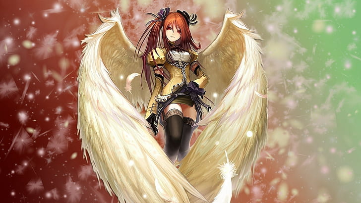 HD wallpaper: angel redhead anime girls anime wings, celebration
