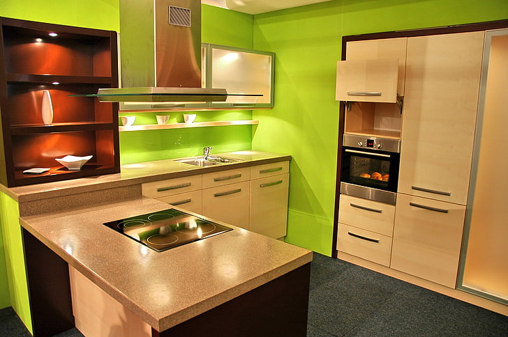 brown and black kitchen island, interior, eg, furniture, stove, HD wallpaper