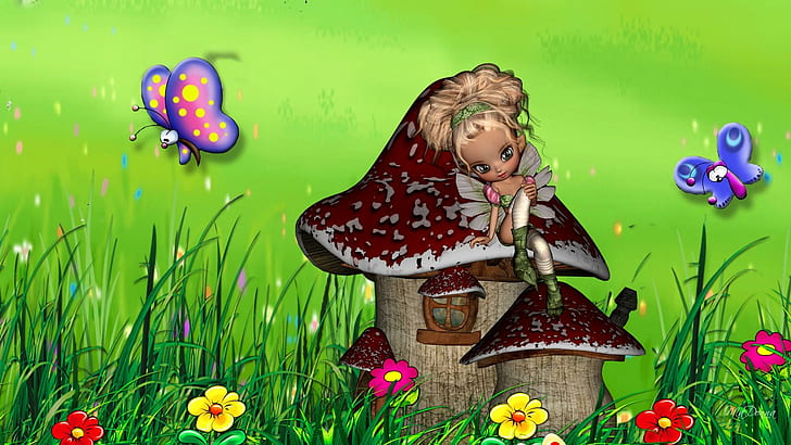 Mushroom Fairy House, magical, pixie, story time, grass, whimsical, HD wallpaper